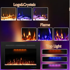 Recessed Electric Fireplace Inserts with 3 Flame&Top Light Color-EFG