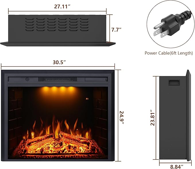 Recessed&Built in Wall Electric Fireplace with Adjustable Top Light&Flame Speed-EFT