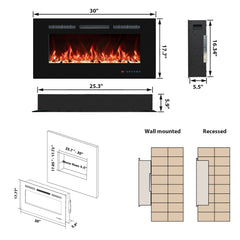 Recessed&Wall-Mounted Electric Fireplace with Multi-Color Flame,Log&Crystal-EFR