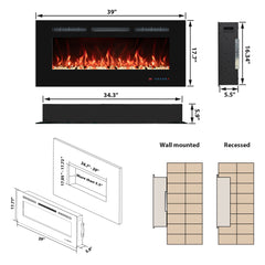 Recessed&Wall-Mounted Electric Fireplace with Multi-Color Flame,Log&Crystal-EFR