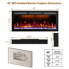 Smart Electric Fireplace with APP controlled, Recessed&Wall-Mounted-BIGP