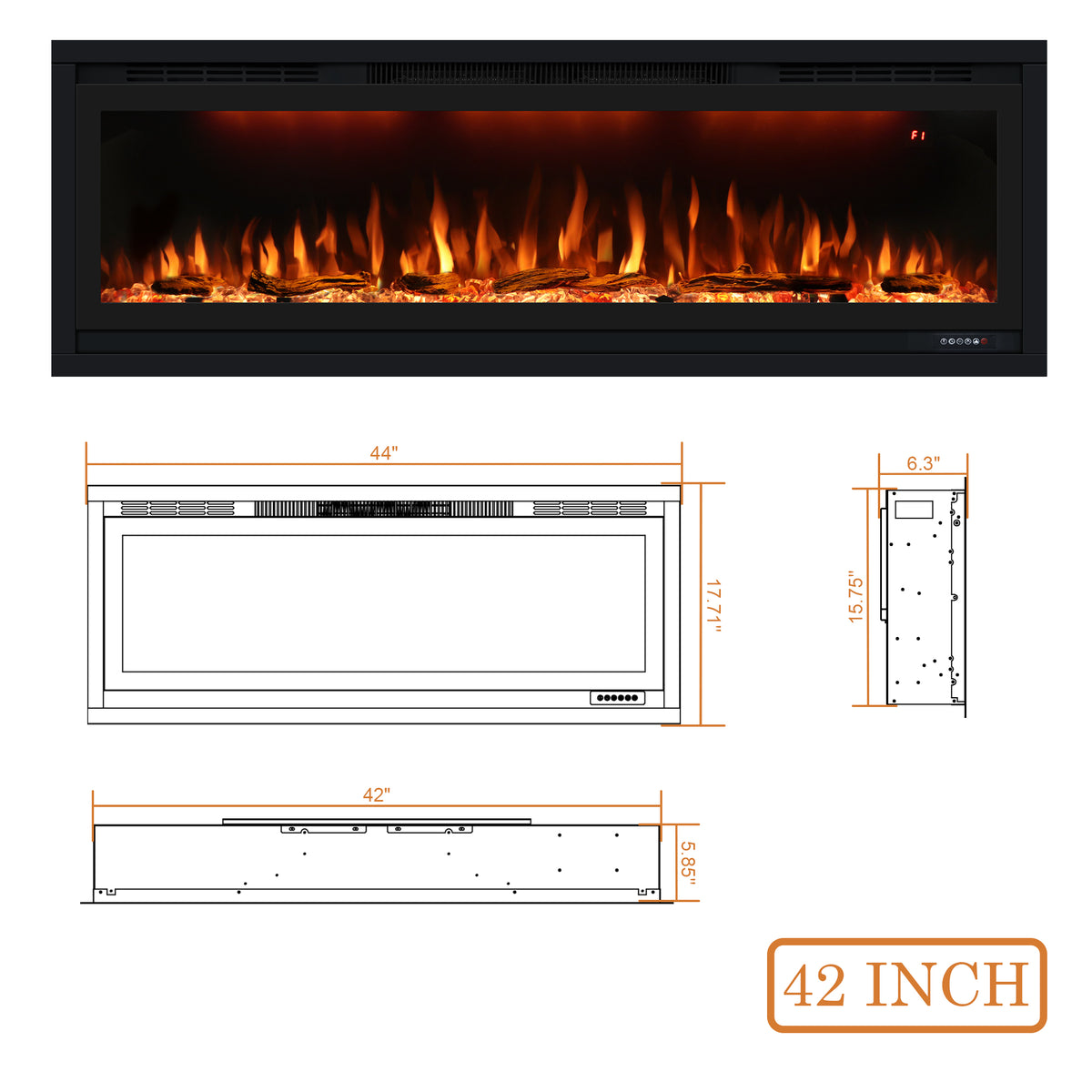 Recessed&Wall-Mounted Electric Fireplace with Realistic Visual Effect-BI