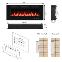 Recessed&Wall-Mounted Electric Fireplace with Multi-Color Flame,Log&Crystal-EFR