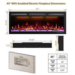 Smart Electric Fireplace with APP controlled, Recessed&Wall-Mounted-BIGP