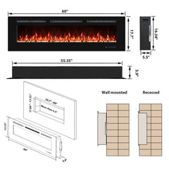 Recessed&Wall-Mounted Electric Fireplace with Multi-Color Flame,Log&Crystal-EFR