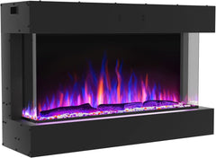 3-Sided Electric Fireplace, 40 Inch Recessed and Wall Mounted Fireplaces, Overheating Protection, Remote, Log & Crystals-TS36