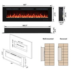 Recessed&Wall-Mounted Electric Fireplace with Multi-Color Flame,Log&Crystal-EFR