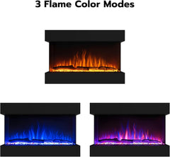 3-Sided Electric Fireplace, 40 Inch Recessed and Wall Mounted Fireplaces, Overheating Protection, Remote, Log & Crystals-TS36