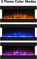 3-Sided Electric Fireplace, 54 Inch Recessed and Wall Mounted Fireplaces, Overheating Protection, Remote, Log & Crystals-TS50