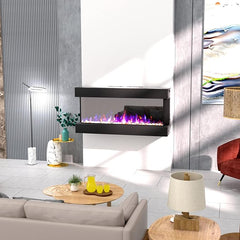 3-Sided Electric Fireplace, 54 Inch Recessed and Wall Mounted Fireplaces, Overheating Protection, Remote, Log & Crystals-TS50