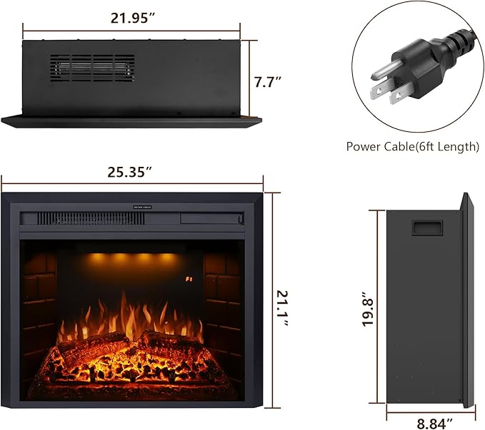 Recessed&Built in Wall Electric Fireplace with Adjustable Top Light&Flame Speed-EFT