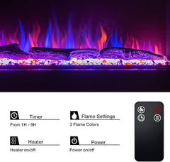 3-Sided Electric Fireplace, 54 Inch Recessed and Wall Mounted Fireplaces, Overheating Protection, Remote, Log & Crystals-TS50