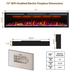 Smart Electric Fireplace with APP controlled, Recessed&Wall-Mounted-BIGP