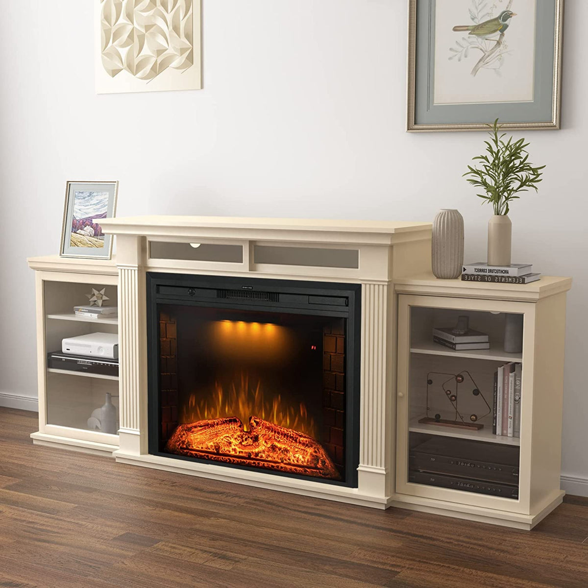 84 Inch Electric Fireplace TV Stand with 33" Fireplace Insert, Off-White