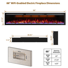 Smart Electric Fireplace with APP controlled, Recessed&Wall-Mounted-BIGP