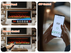 Wall Mounted & Recessed Electric Fireplace with Adjustable Flame & Light, App & Voice Control, Remote Control