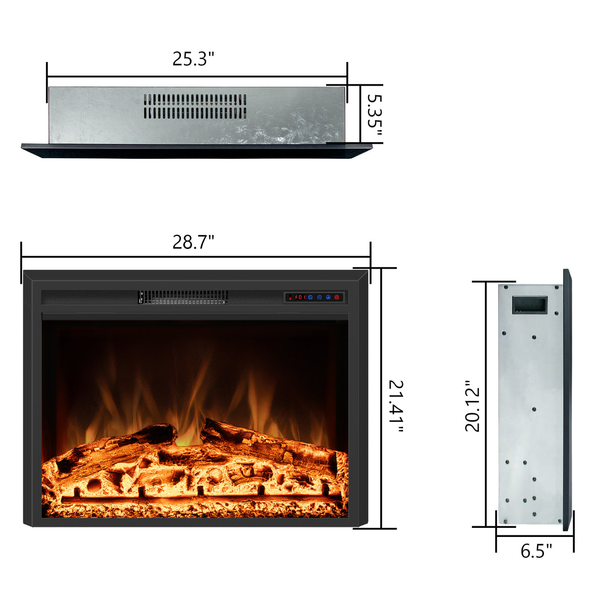 30 inch Recessed Electric Fireplace Insert with Realistic Flame Effect