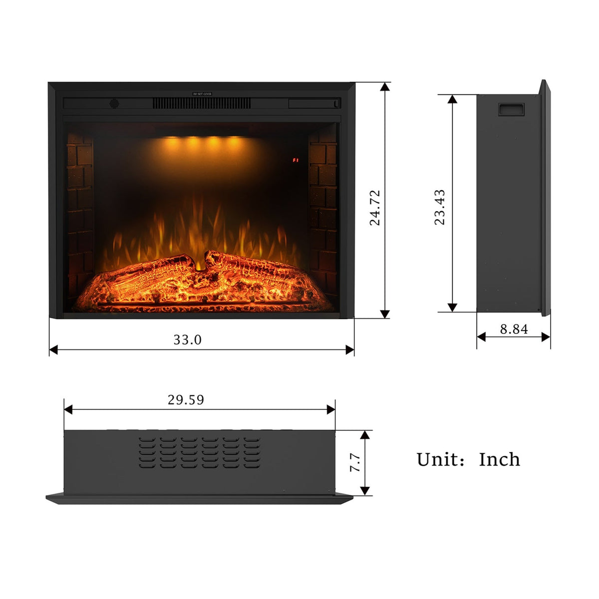 33 inch Recesse Electric Fireplace with Adjustable Top Light&Flame Speed
