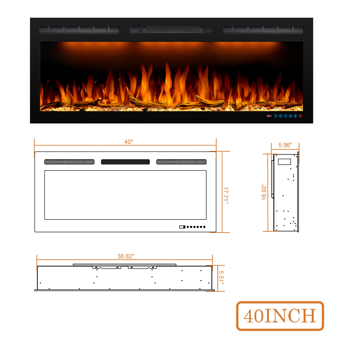 Recessed&Wall-Mounted Electric Fireplace with Ultra Slim Frame-BIG