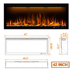 Smart Electric Fireplace with Adjustable Flame Colors, Recessed&Wall-Mounted-BIZ