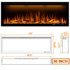 Smart Electric Fireplace with Adjustable Flame Colors, Recessed&Wall-Mounted-BIZ