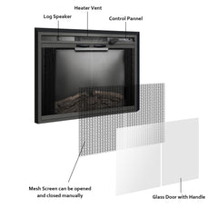 Recessed&Wall-Mounted Electric Fireplace Inserts with Glass Door-EFM