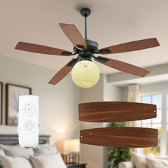 52 Inch Ceiling Fans with Lights and Remote, Reversible,  Noiseless, 3 Wind Speeds, Timer-CF