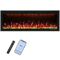 Wall Mounted & Recessed Electric Fireplace with Adjustable Flame & Light, App & Voice Control, Remote Control