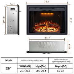 Recessed&Wall-Mounted Electric Fireplace Inserts with Glass Door-EFM