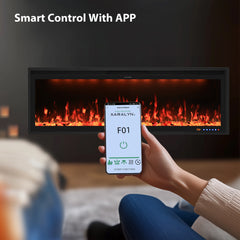 Wall Mounted & Recessed Electric Fireplace with Adjustable Flame & Light, App & Voice Control, Remote Control