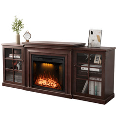 TV Stand for TV  Up to 82" with Electric Fireplace, Dark Walnut