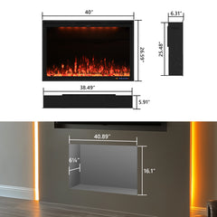 Wall Mounted & Recessed Electric Fireplace with Adjustable Flame & Light, App & Voice Control, Remote Control