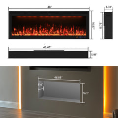 Smart Electric Fireplace with Adjustable Flame Colors, Recessed&Wall-Mounted-BIZ
