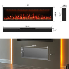 Wall Mounted & Recessed Electric Fireplace with Adjustable Flame & Light, App & Voice Control, Remote Control