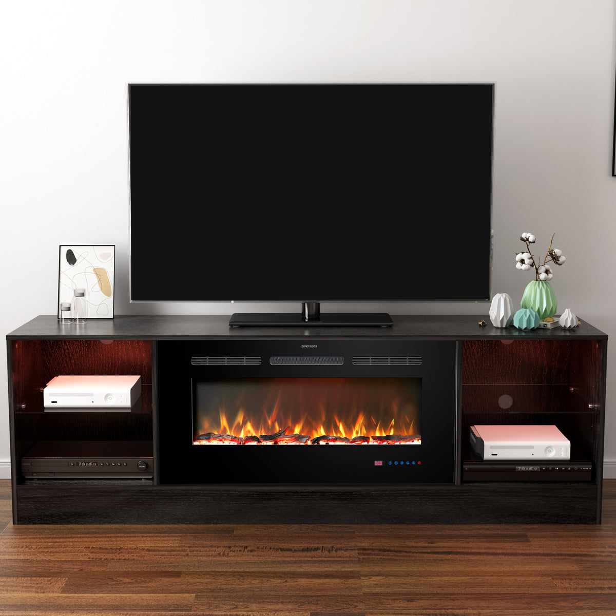 Fireplace 72" TV Stand with 36" Electric Fireplace, Black