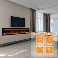 Smart Electric Fireplace with Adjustable Flame Colors, Recessed&Wall-Mounted-BIZ