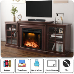 TV Stand for TV  Up to 82" with Electric Fireplace, Dark Walnut