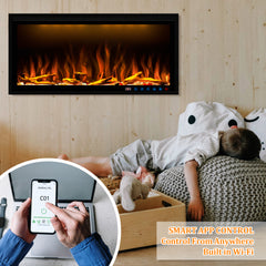 Smart Electric Fireplace with Adjustable Flame Colors, Recessed&Wall-Mounted-BIZ