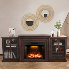 TV Stand for TV  Up to 82" with Electric Fireplace, Dark Walnut