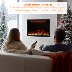 Wall Mounted & Recessed Electric Fireplace with Adjustable Flame & Light, App & Voice Control, Remote Control